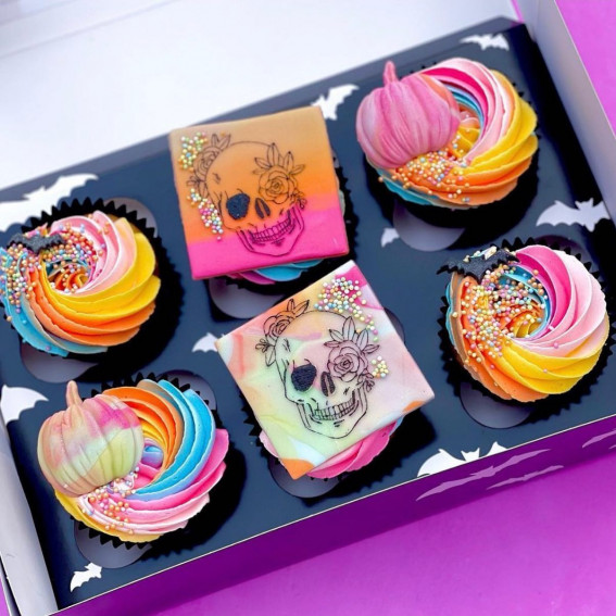 40+ Halloween Cupcake Ideas : Unicorn-Coloured Halloween Cupcakes