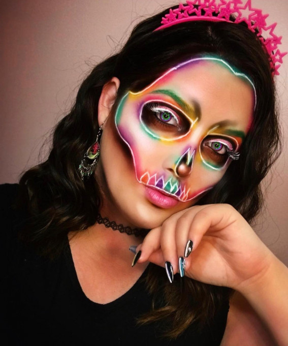 40+ Spooky Halloween Makeup Ideas : Electric Skull Makeup