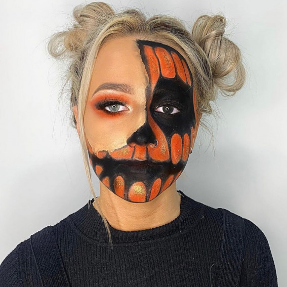 40+ Spooky Halloween Makeup Ideas : Pumpkin Crave Face Makeup