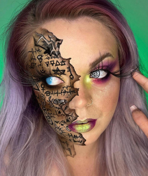 halloween makeup look, halloween makeup, halloween makeup ideas, skull makeup look, vampire makeup look, halloween makeup ideas 2022, simple halloween makeup, half skull makeup, scary makeup look