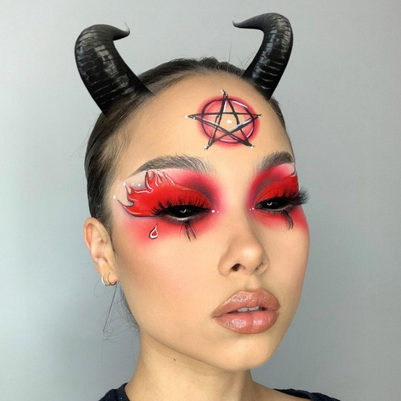 40+ Spooky Halloween Makeup Ideas : Red Hot Flame Eye Makeup