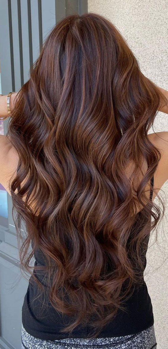 49 Best Shades of Brown Hair Colour Ideas : Brown Copper-Red Long Locks