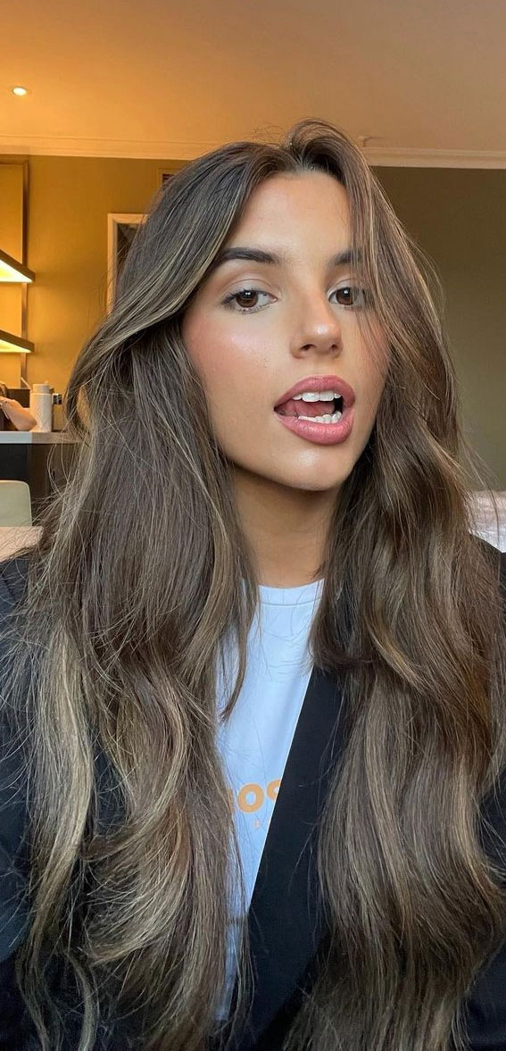 49 Best Shades of Brown Hair Colour Ideas : Ash Brown Long Hair with Blonde  Highlights