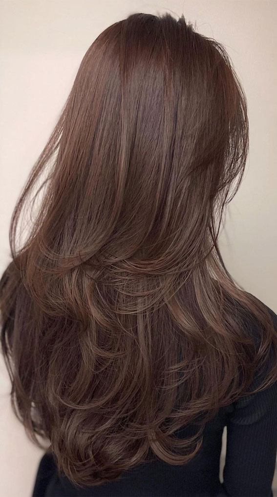 49 Best Shades of Brown Hair Colour Ideas : Chocolate Brownie High Layers