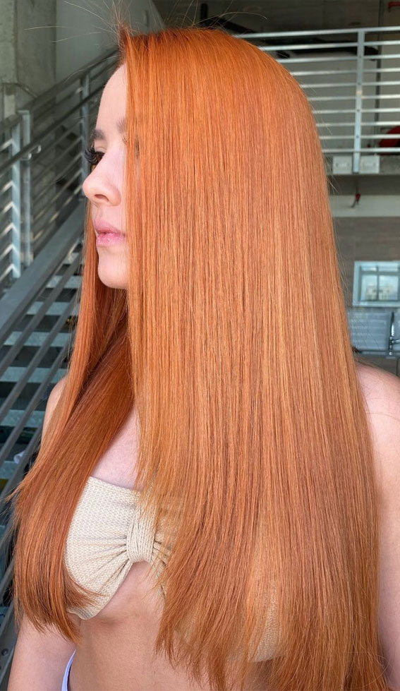 40 Copper Hair Color Ideas That’re Perfect for Fall : Bright Copper Long Hair