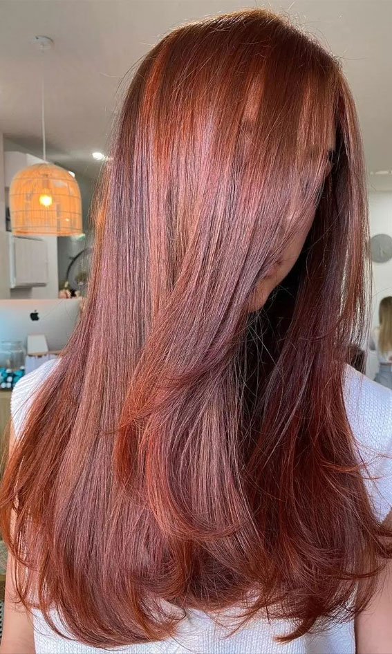 40 Copper Hair Color Ideas That're Perfect for Fall : Rich deep copper long  hair