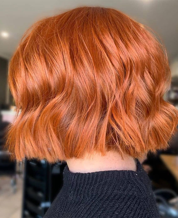 40 Copper Hair Color Ideas That're Perfect for Fall : Bright Copper Bob  Haircut