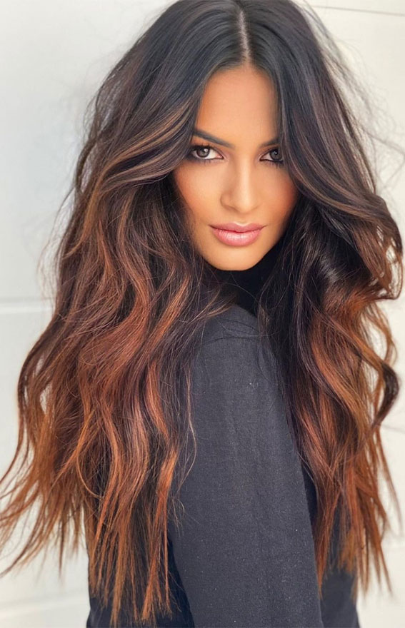 50 Fabulous Fall Hair Color Ideas For Autumn 2022 : Chocolate with Dark  Copper Balayage