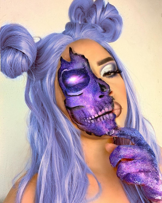 40+ Spooky Halloween Makeup Ideas : Purple Galaxy skull