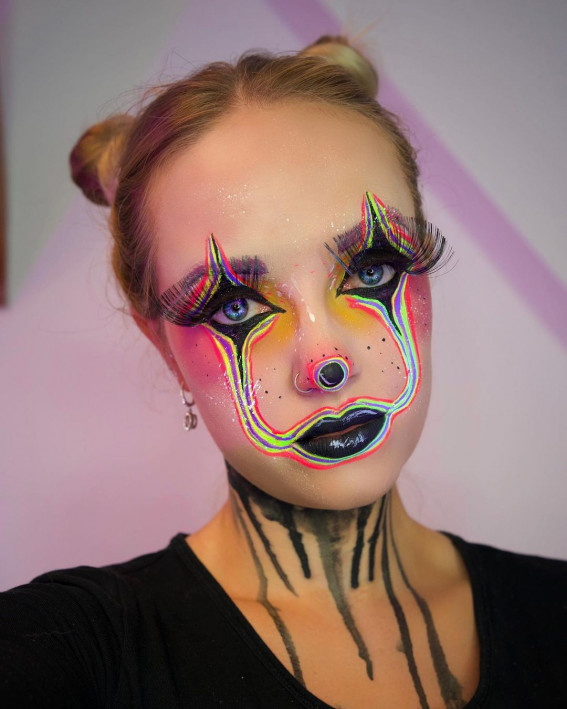40+ Spooky Halloween Makeup Ideas : Neon Clown Halloween Makeup