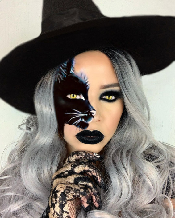 40+ Spooky Halloween Makeup Ideas : Black Cat Halloween Makeup