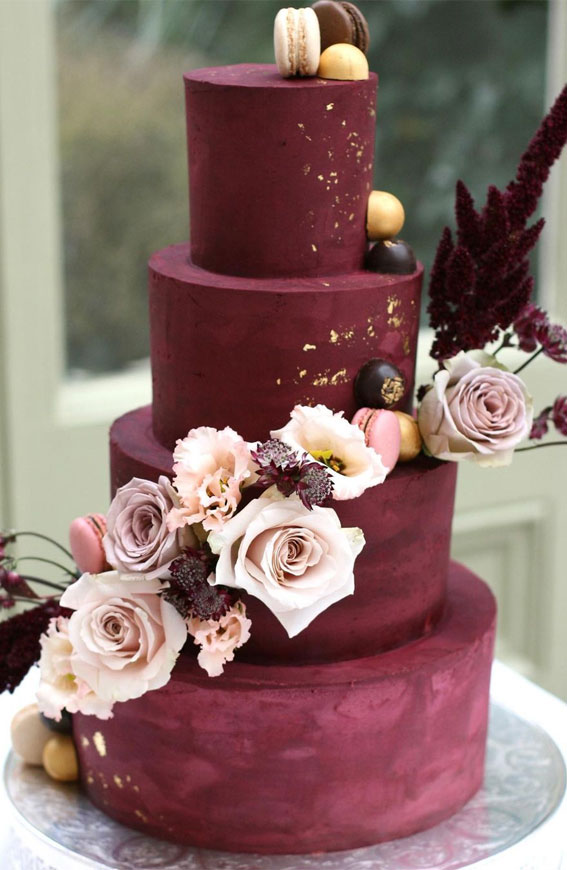 40+ stylish Dark & Moody Wedding Cakes : Four Tier Burgundy Cake