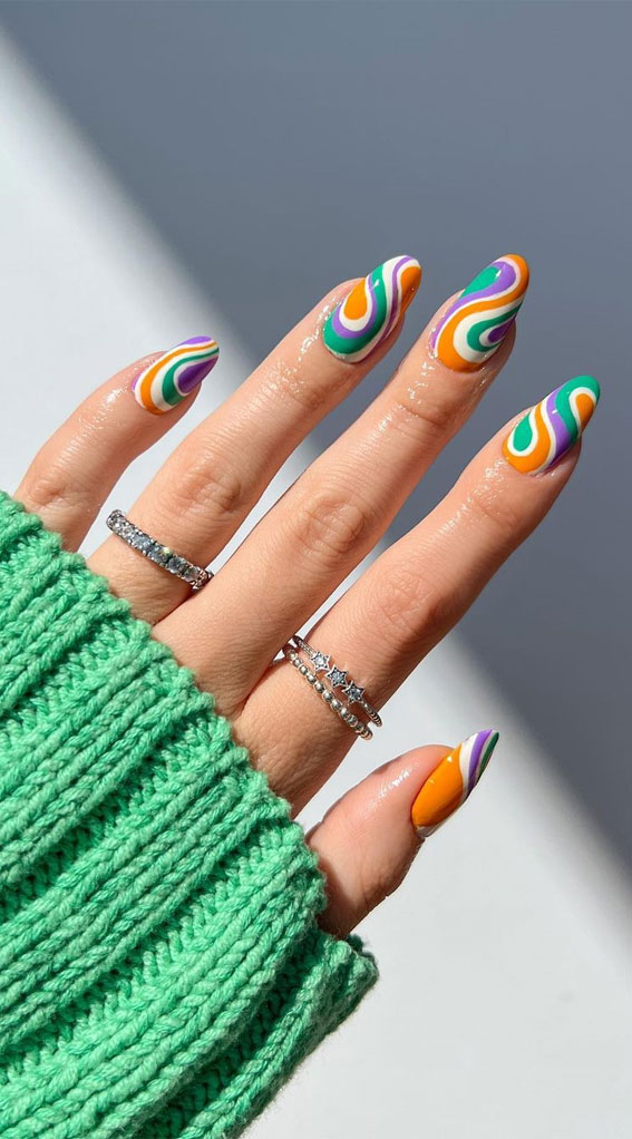 colorful swirl abstract nails, summer nail ideas, matte nails, summer nails, trendy nails