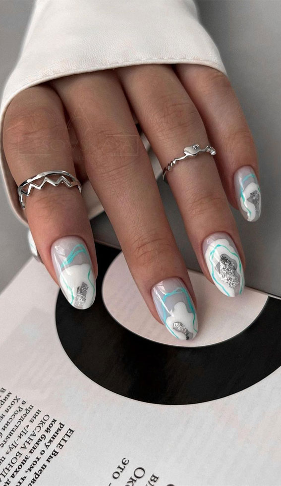 70 Stylish Nail Art Ideas To Try Now : Grey and Mint Abstract Nails