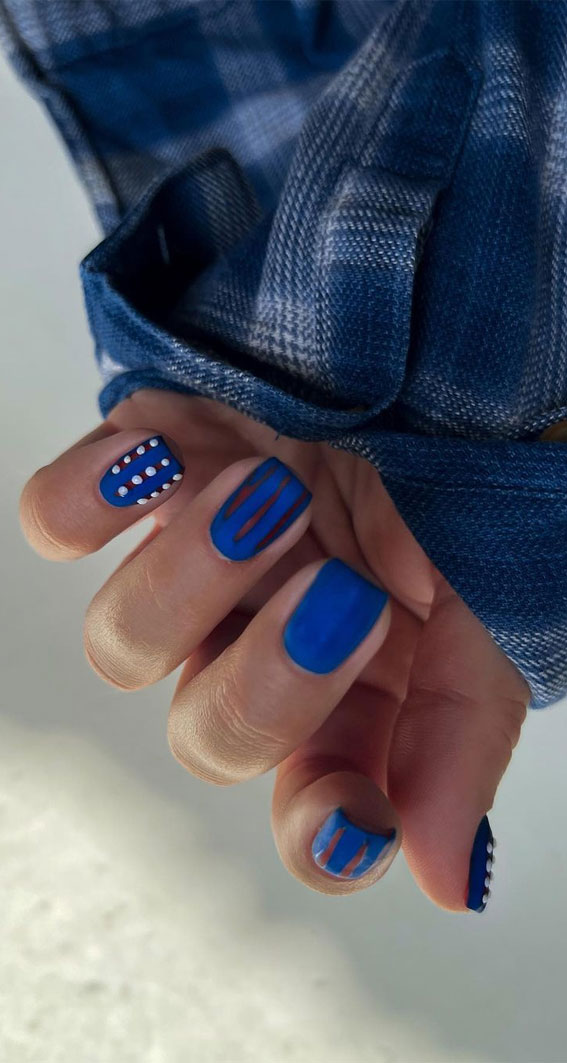 dark blue nails, short nails, swirl nails, summer nail ideas, matte nails, summer nails, trendy nails, french tip nails