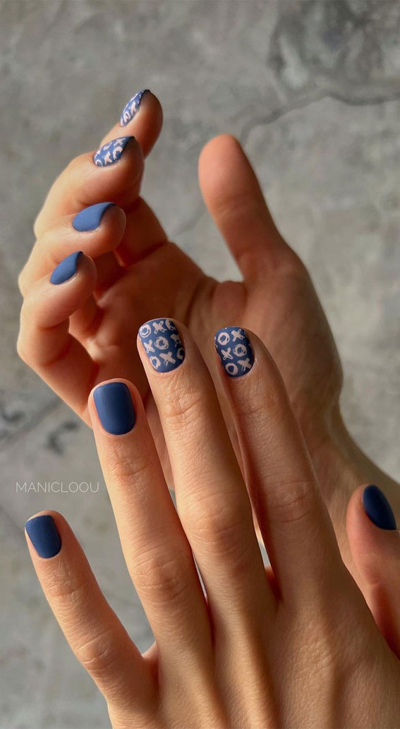 70 Stylish Nail Art Ideas To Try Now : Pink XOXO Blue Short Nails