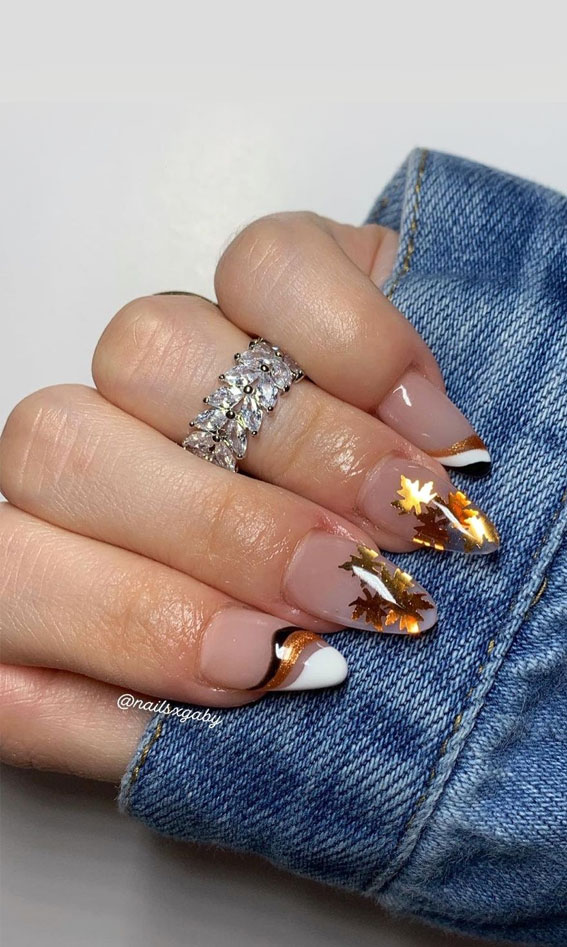 50 Gorgeous Fall Nails That’re Perfect For Thanksgiving : Fall Leave + Swirl Nails
