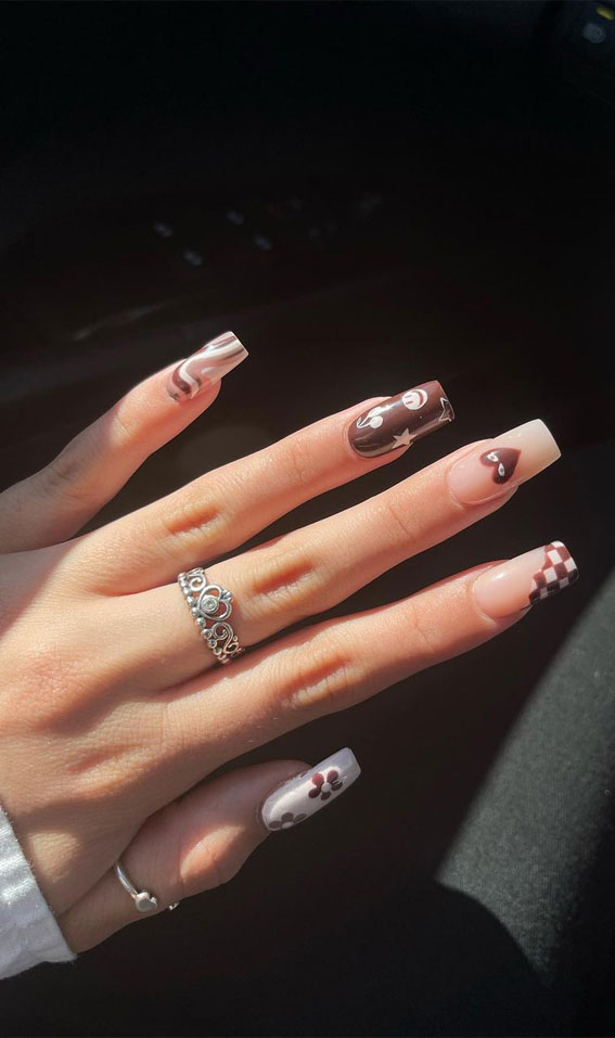 50 Gorgeous Fall Nails That’re Perfect For Thanksgiving : Brown Fall Long Nails