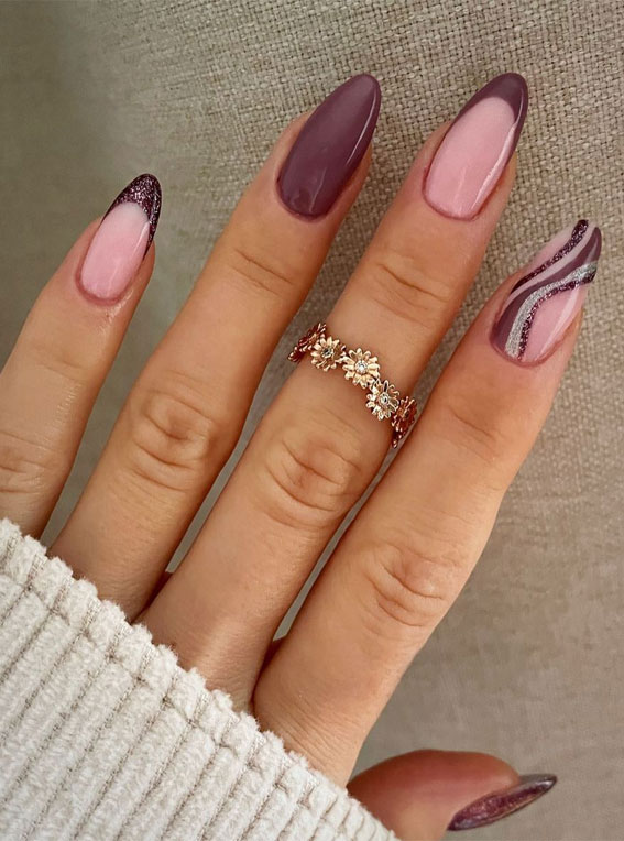 50 Gorgeous Fall Nails That’re Perfect For Thanksgiving : Berry Nails with Glitter Swirls
