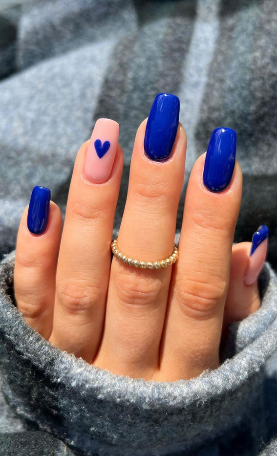 50 Gorgeous Fall Nails That’re Perfect For Thanksgiving : Cobalt Blue Heart Nails