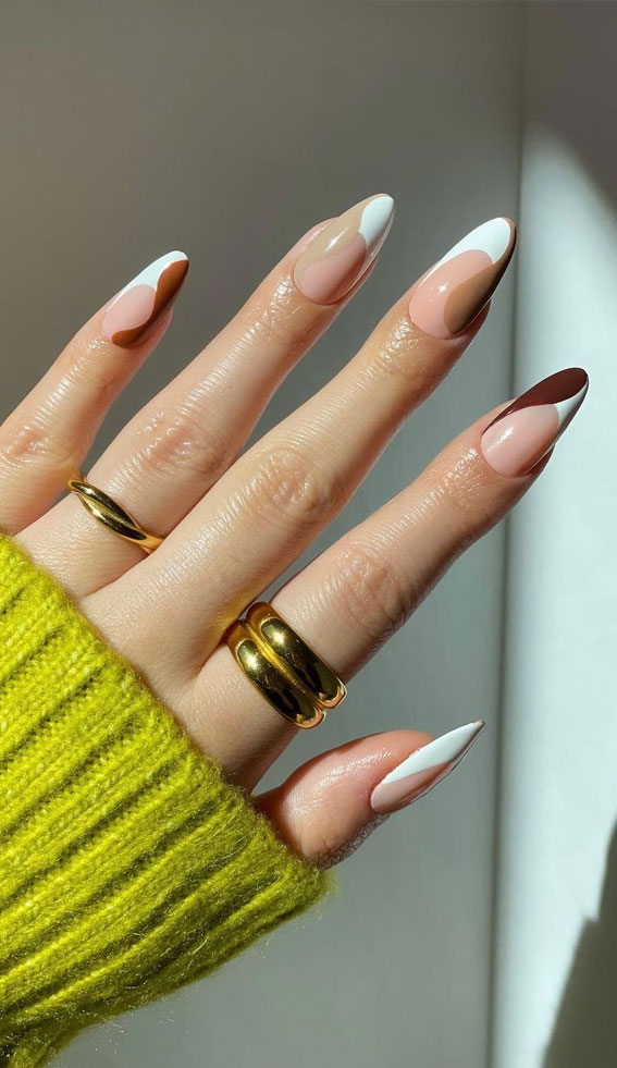 50 Gorgeous Fall Nails That’re Perfect For Thanksgiving : White French Tip with Neutral Accents