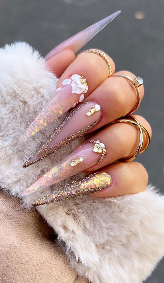 rose gold stiletto nails, thanksgiving nails, thanksgiving nail ideas, fall nails 2022, autumn nails,