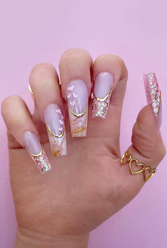 50 Gorgeous Fall Nails That’re Perfect For Thanksgiving : Gold and Pink Vibes