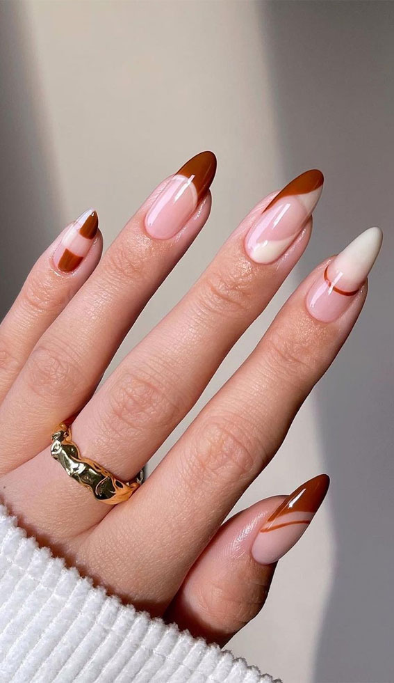 50 Gorgeous Fall Nails That’re Perfect For Thanksgiving : Mismatched Brown and White
