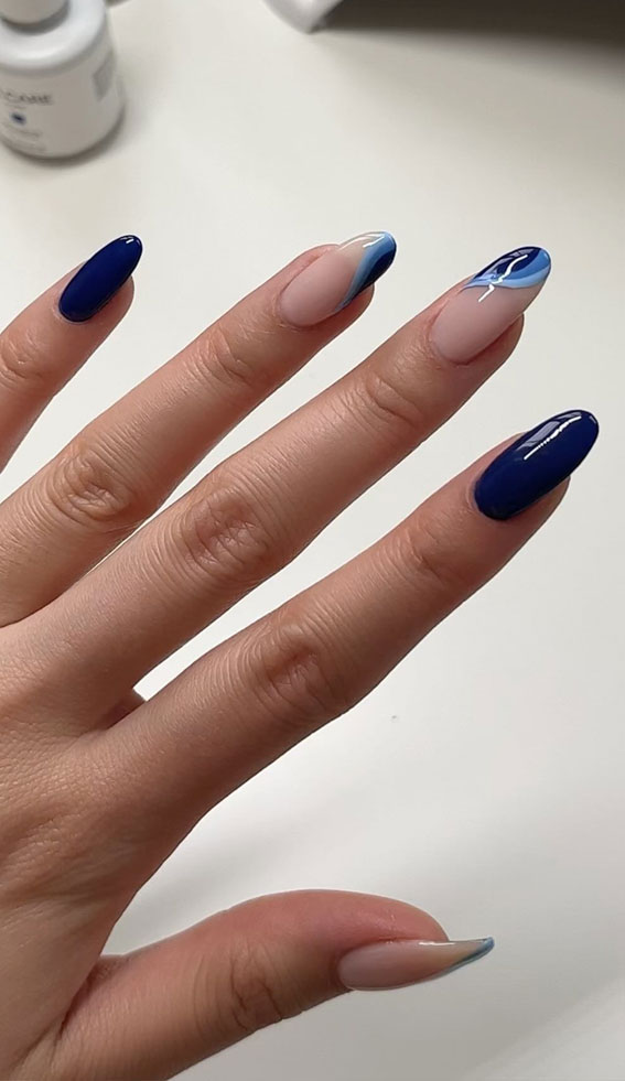50 Gorgeous Fall Nails That’re Perfect For Thanksgiving : Shades of Blue Side French Tip Nails