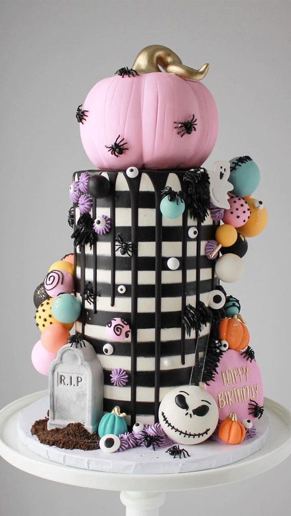 100+ Cute Halloween Cake Ideas : Pink Sugar Pumpkin Topper