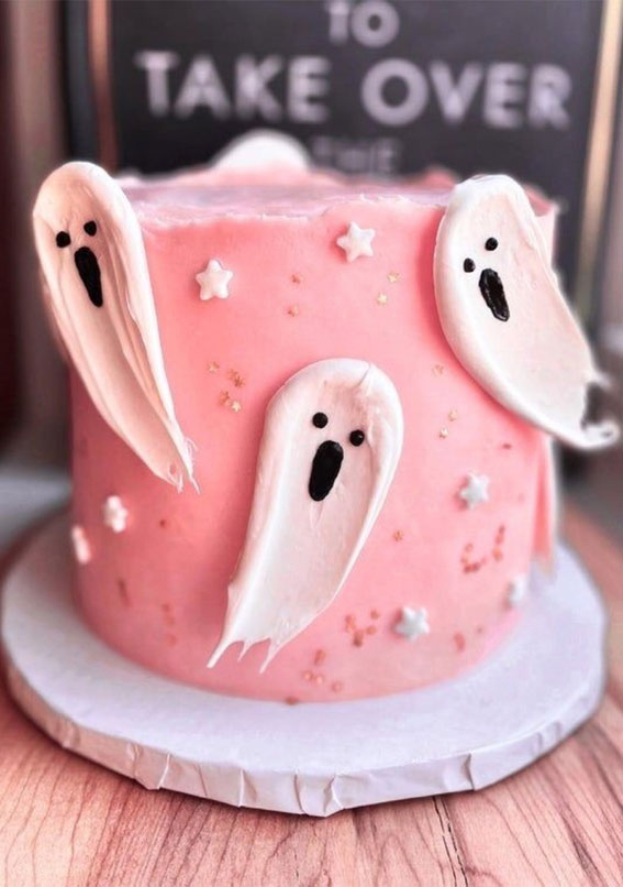 100+ Cute Halloween Cake Ideas : Lil Ghost Pink Cake