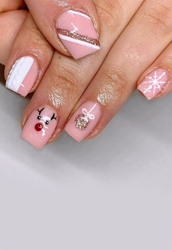 50+ Fab Christmas Nail Designs & Ideas : Shimmery Pink Christmas Nails