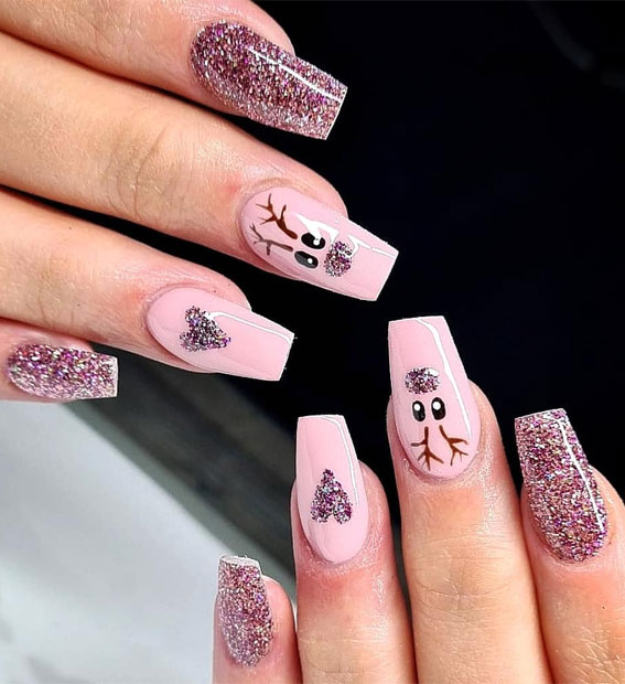 50+ Fab Christmas Nail Designs & Ideas : Shimmery Pink & Glossy Pink Nails