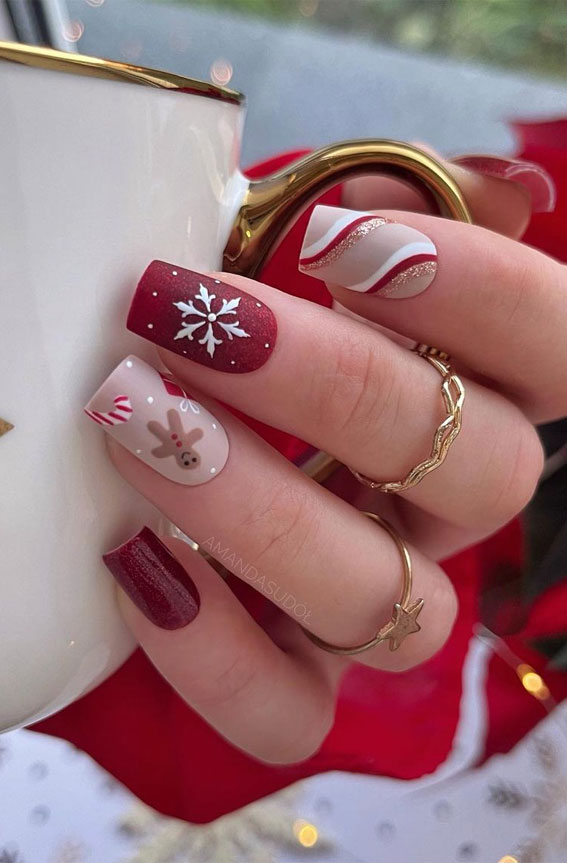 50+ Fab Christmas Nail Designs & Ideas : Gingerbread Man Nude, Red and White