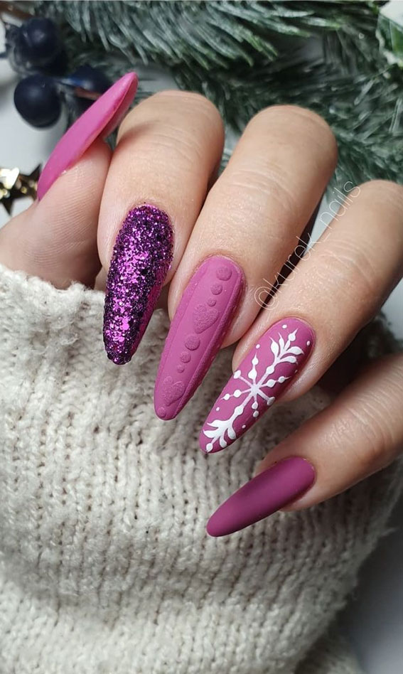 50+ Fab Christmas Nail Designs & Ideas : Purple Sweater Matte & Shimmery  Nails