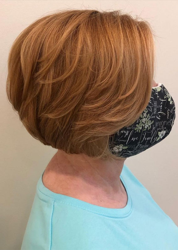 50+ Haircut & Hairstyles for Women Over 50 : Copper Layered Bob