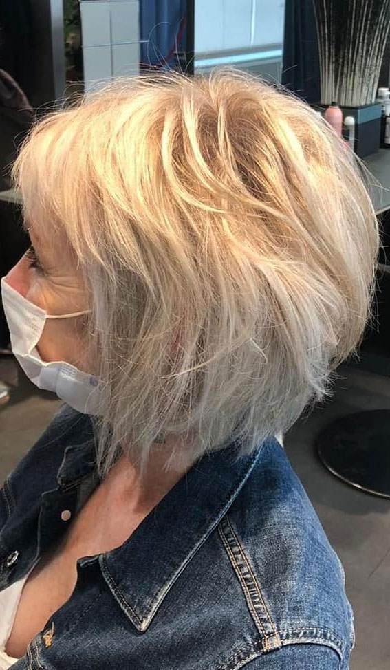 50+ Haircut & Hairstyles for Women Over 50 : Messy Platinum Blonde Layered  Bob