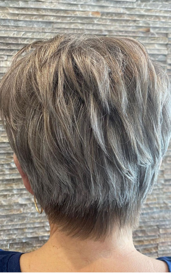 50+ Haircut & Hairstyles for Women Over 50 : Dark Grey Short Haircut