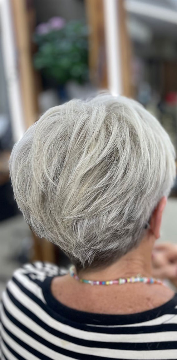 50+ Haircut & Hairstyles for Women Over 50 : Short Grey Bob Haircut
