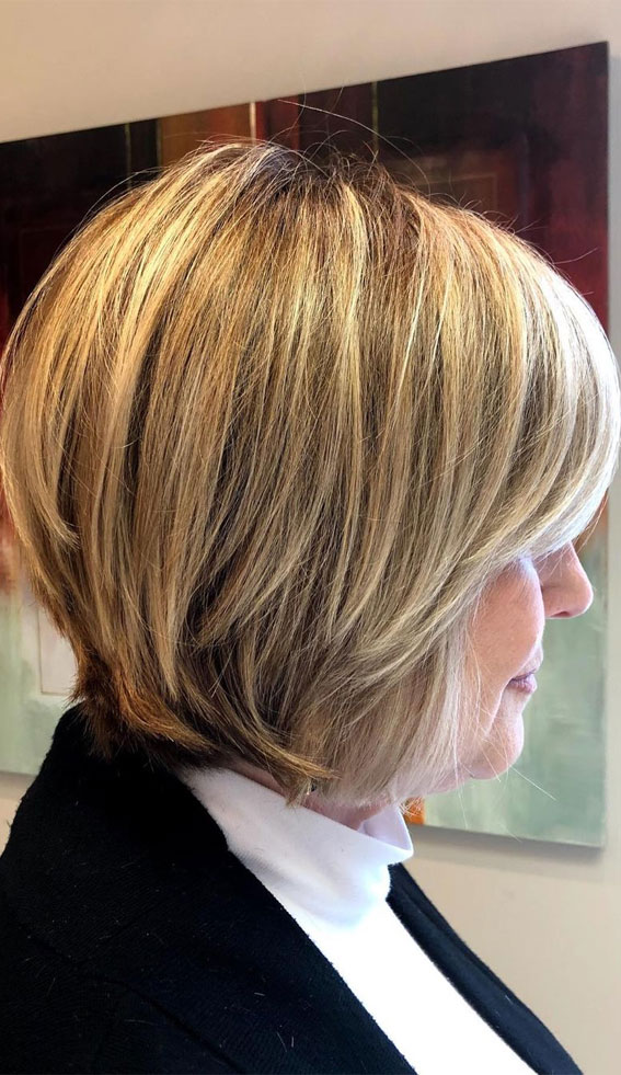 50+ Haircut & Hairstyles for Women Over 50 : Golden Blonde Classic layered  bob