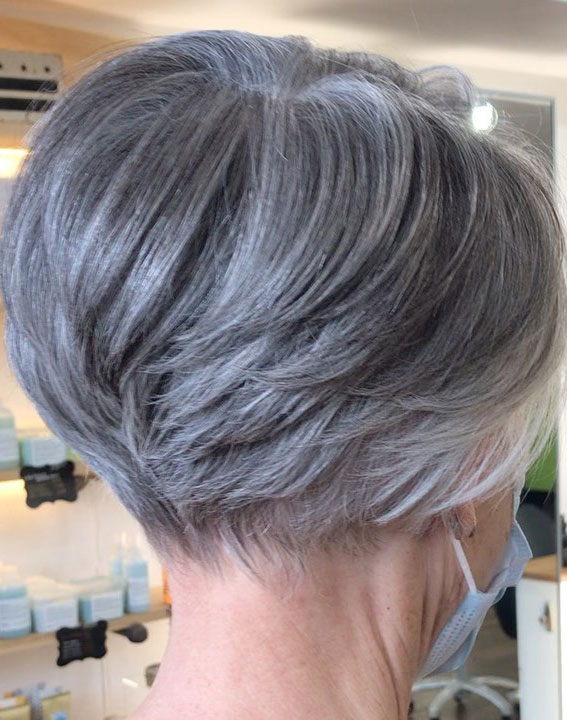 50+ Haircut & Hairstyles for Women Over 50 : Metallic Grey Textured Short  Haircut