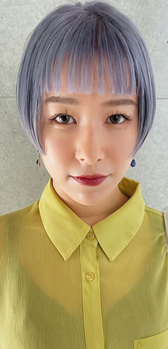 30+ Cute Short Hair with Bangs Korean Style : Neon Purple Bob