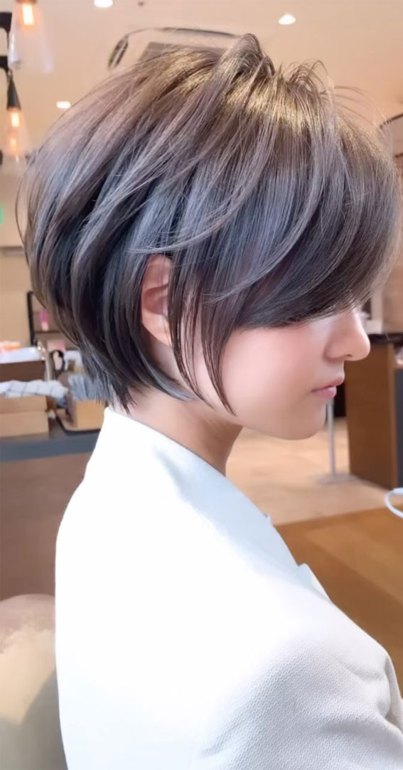 30+ Cute Short Hair With Bangs Korean Style : Soft Bixie With Long Side  Bangs