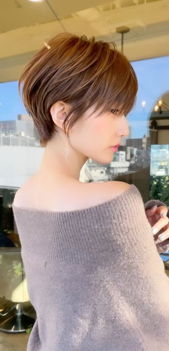 30+ Cute Short Hair with Bangs Korean Style : Milk Tea Bixie Cut with Bangs