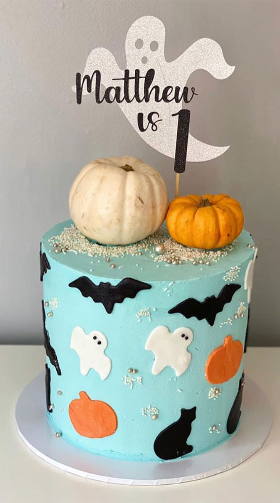 100+ Cute Halloween Cake Ideas : Blue Halloween 1st Birthday