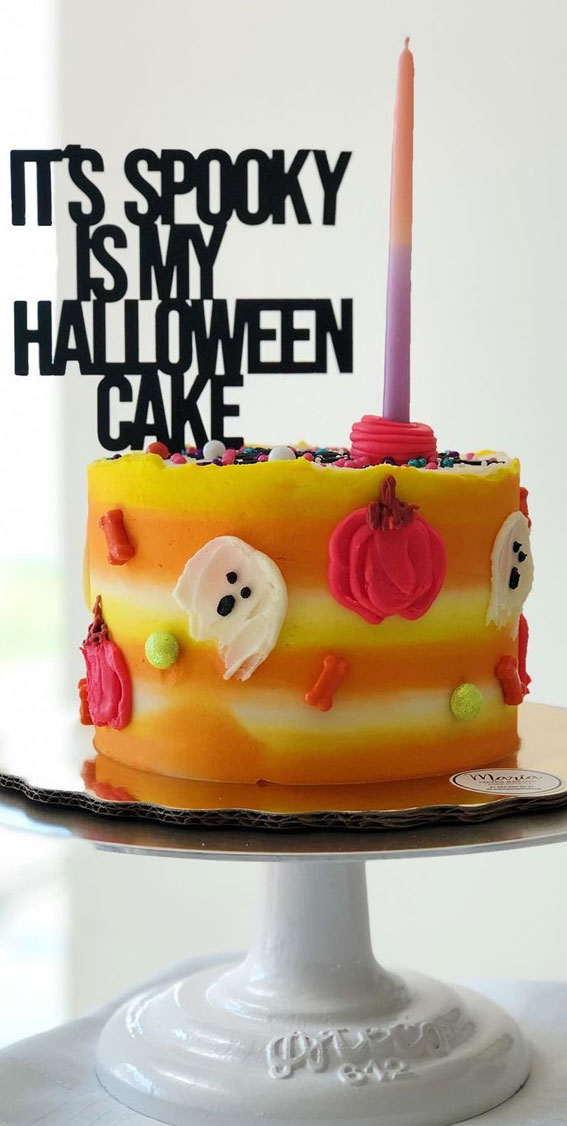 100+ Cute Halloween Cake Ideas : Yellow Strip Cake