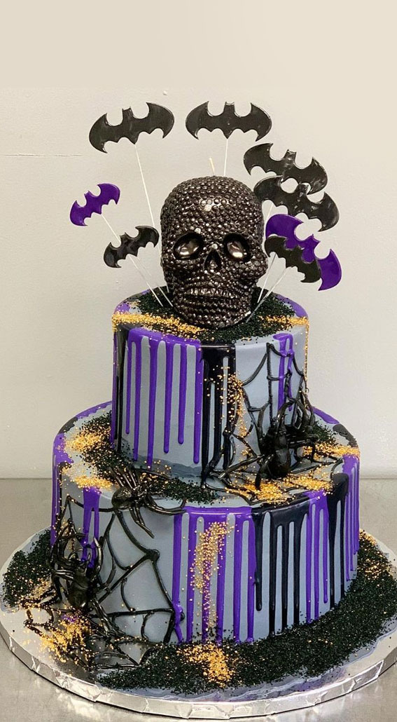 100+ Cute Halloween Cake Ideas : Purple Drip Two Tiers
