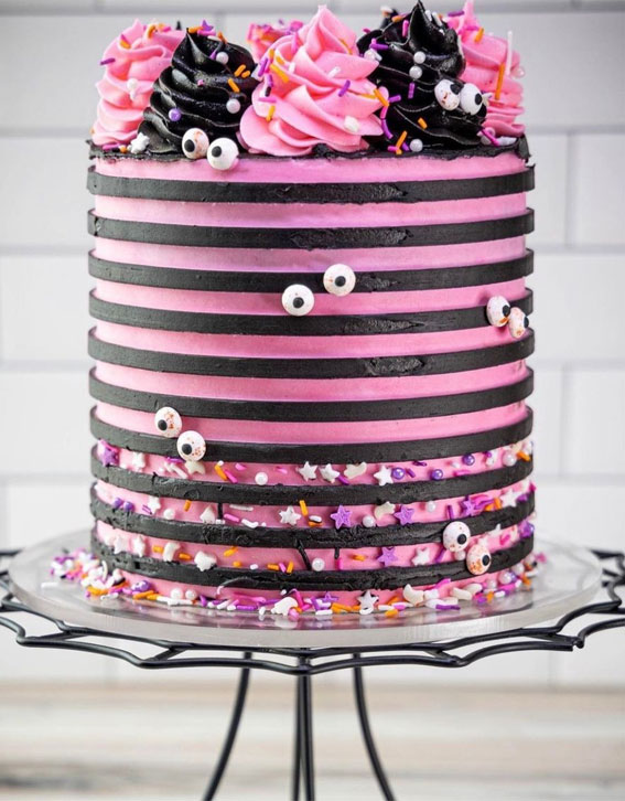 100+ Cute Halloween Cake Ideas : Two Tone 1/4″ Stripe Cake