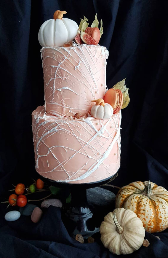 100+ Cute Halloween Cake Ideas : Two-Tiered Pink Halloween Cake