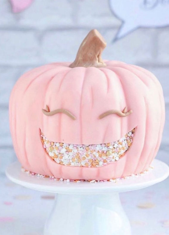100+ Cute Halloween Cake Ideas : Pink Pumpkin Cake